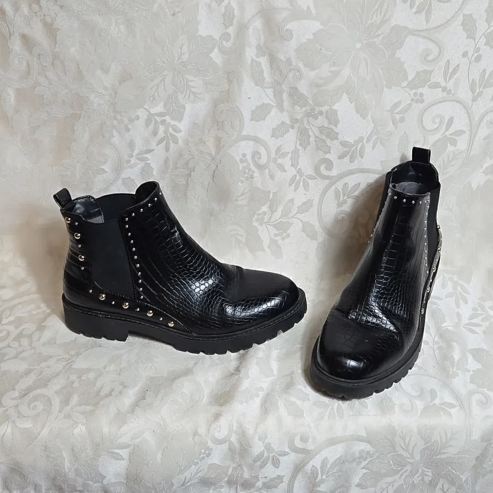 Charles by Charles David Faux Leather Reptile Studded Boots
